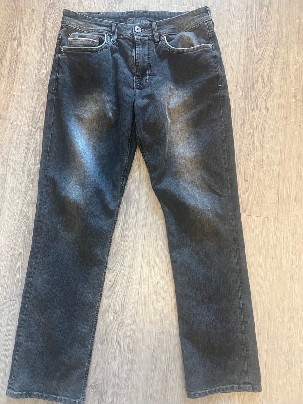 Men's Black Washed Jeans - Classic Straight Fit
